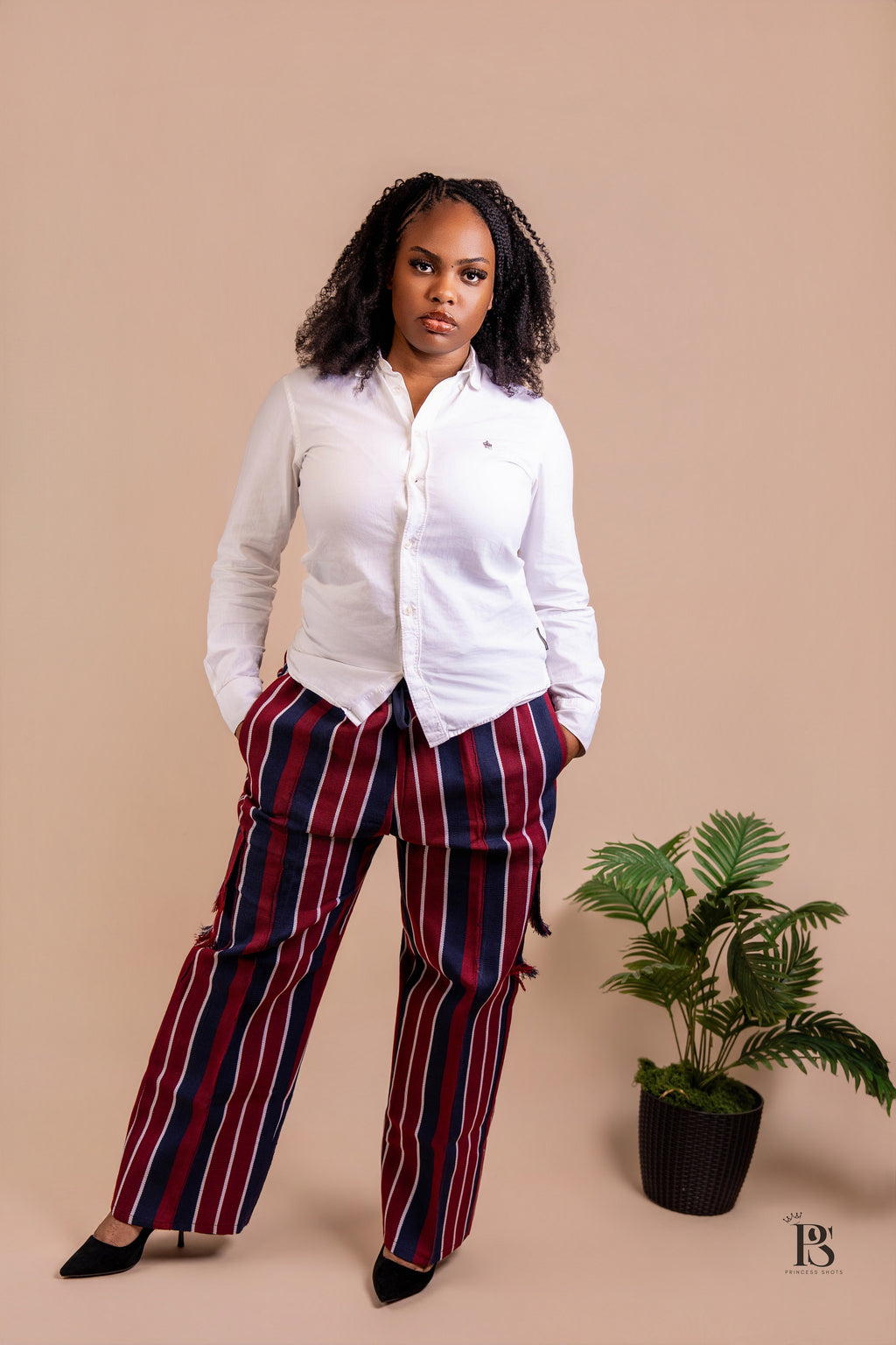 Heritage Burgundy & Navy Stripe Aso Oke Trousers