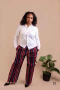 Heritage Burgundy & Navy Stripe Aso Oke Trousers