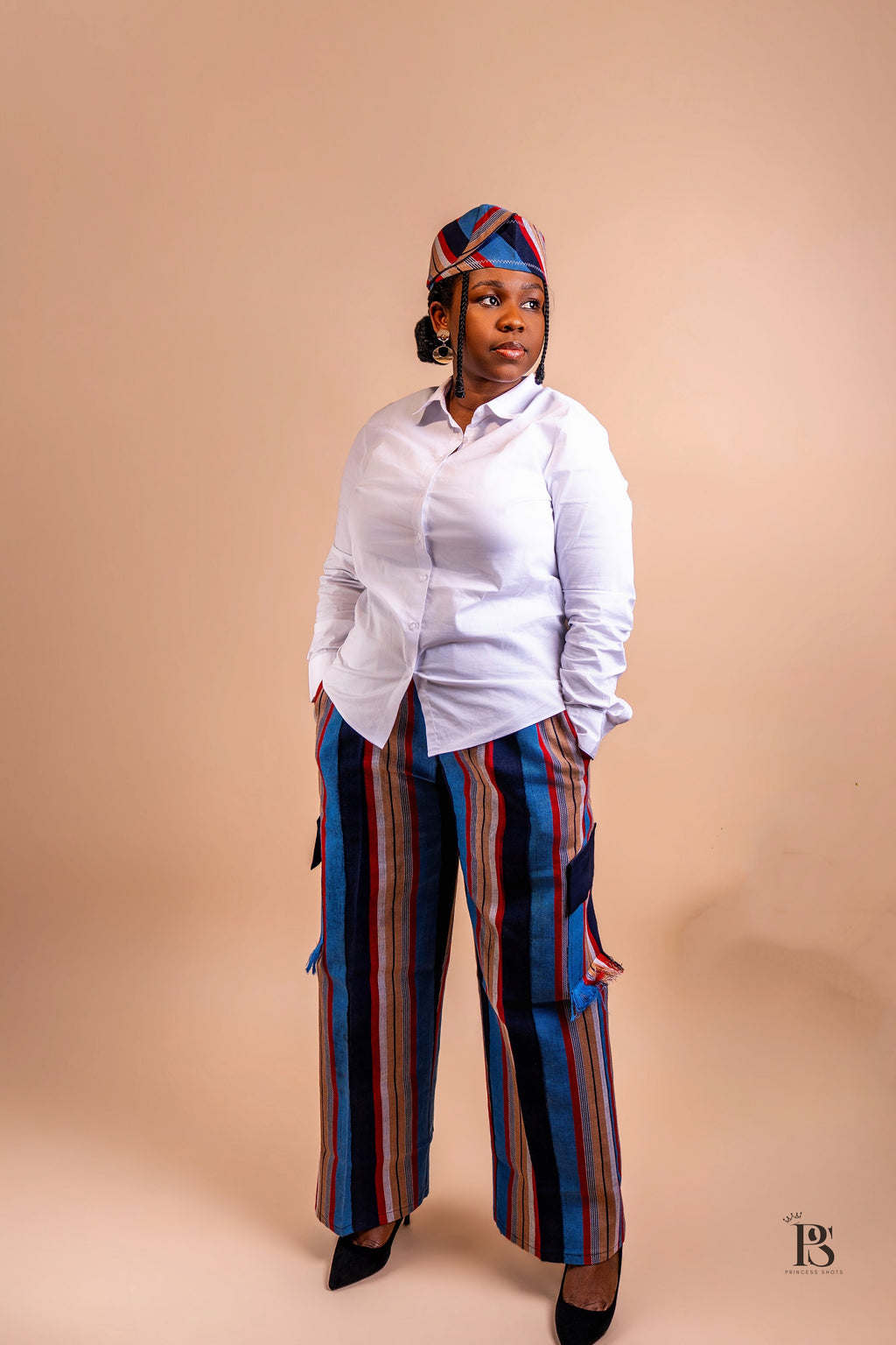 Heritage Blue Stripe Aso Oke Cargo Trousers