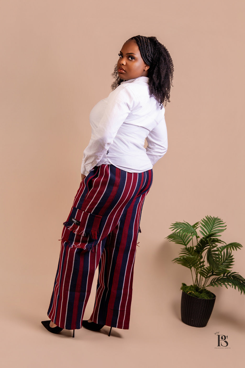 Heritage Burgundy & Navy Stripe Aso Oke Trousers
