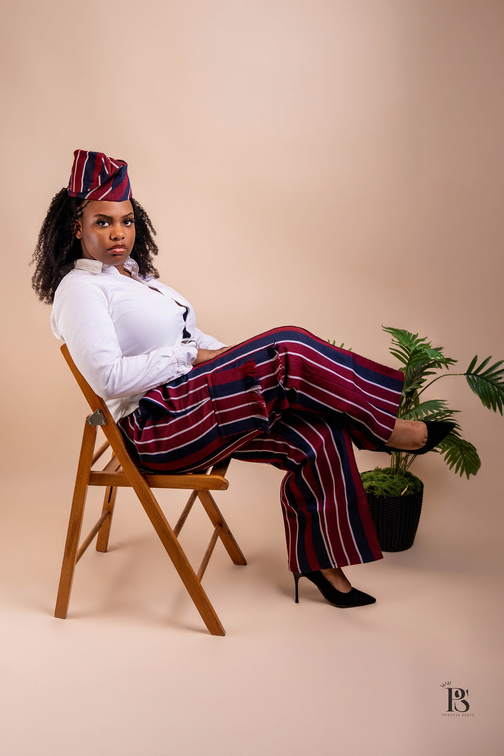 Heritage Burgundy & Navy Stripe Aso Oke Trousers